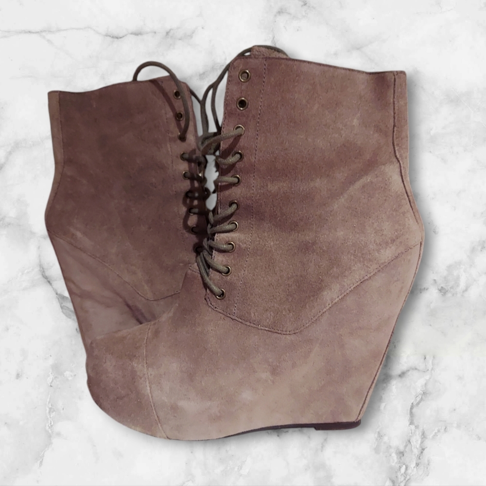 Taupe wedge heel booties